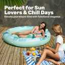 SLOOSH Inflatable Tanning Pool Lounger Float, 72" x 56" Pool Floats Adult with Pillow, 4 in 1 Round Suntan Tub Raft Floatie,Sunbathing Bed Lounge for Water Blow Up Ball Pit Party Gifts, Cyan