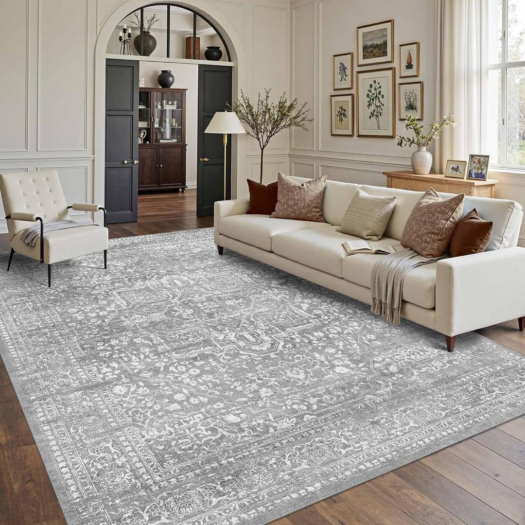 8x10 Area Rugs for Living Room Washable Large Vintage Grey Rugs
