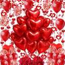 Heart-Shaped Aluminum Foil Balloon,Red Latex balloons,Confetti Balloon,Fake Petals and Hanging Streamer for Valentines Wedding Bridal Shower Anniversary Engagement Party Supplies Decorations