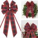 AIMUDI Christmas Tree Bows 1020'' Red and White Plaid Bows for Gift Wrapping Wreath Bows with Wire Edge Premade Gift Bows for Craft Present Indoor Holiday Door Christmas Decorations, 2 PCs