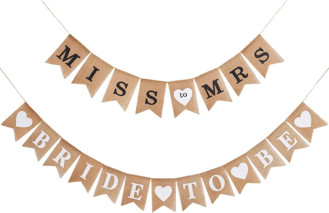 2 Pieces Bride to Be Banner Bride Sign Burlap Banner Bridal Shower Decorations Rustic Bunting Garland for Party Decorations Supplies, Black/White
