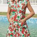Wenrine Womens Summer Floral Mini Dress Casual Button Down Collared Ruffle Loose Boho Beach Shirt Dresses with Pockets (M)