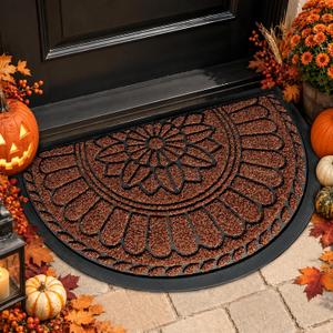 Half Round Door Mat, Non-Slip Welcome Entrance Way Mat, Durable Rubber Door Mats, Low-Profile Heavy Duty Doormat, Half Circle Mats for Garage, Patio, High Traffic Areas, 23.5" x 35.5", Maroon