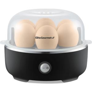 Elite Gourmet EGC115B Easy Egg Cooker Electric 7-Egg Capacity, Soft, Medium, Hard-Boiled Egg Cooker with Auto Shut-Off, Measuring Cup Included, BPA Free, Classic Black