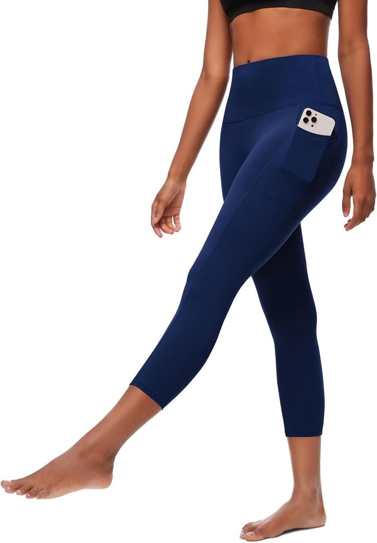 FULLSOFT Capri Leggings with Pockets High Waisted Capri Leggings for Women Workout Yoga Pants Capris (Large-X-Large, B-navy Blue With Pockets)