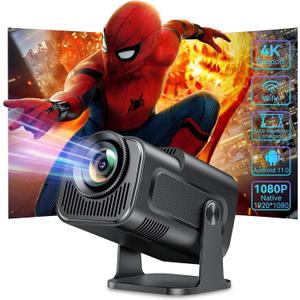 Smart Mini Projector with Android 11.0,2025 Upgraded Portable Projector 1080P 4K Full HD with WiFi 6 and BT5.2,180Adjustable Stand, Auto Keystone Home Projector for Phone/TV Stick/Laptop