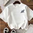 Women's Graphic Letter Tee Crew Neck Drop Shoulder Trendy Summer T Shirt (White, L)