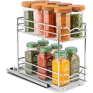 Pull Out Cabinet Organizer for Spices, Cans - Heavy Duty - Pull Out Spice Rack- Cabinet Pull Out Shelf for Cans,Dishes, Etc, 4-1/2"W x 10-3/8"D x 8-7/8H, Chrome