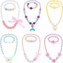 Sumind 6 Sets Toddler Jewelry for Little Girls Baby Beaded Necklace and Bracelet Costume Dress up Jewelry Gifts Princess Party Favors(Flower Style)