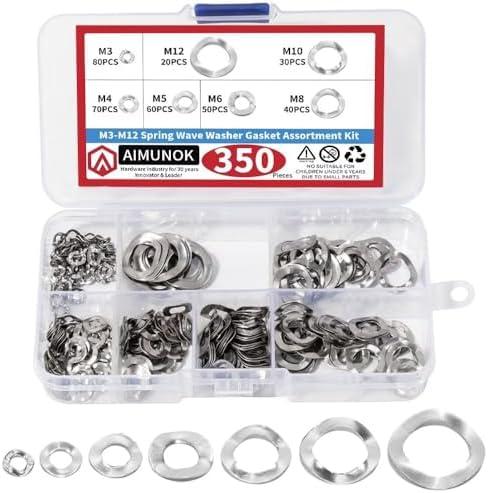 350PCS Spring Wave Washer Gasket Assortment Kit, M3 M4 M5 M6 M8 M10 M12 Wavy Wave Crinkle Spring Washers Sets, 304 Stainless Steel Metric Wave Spring Washer for Screw Bolt