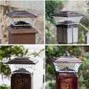 HUYIENO Solar Post Cap Lights Outdoor LED Lighting Deck Fence Cap Light Two Light Modes Warm White/Bright White Suitable for 4x4 Wooden Posts Brushed Copper 2PK