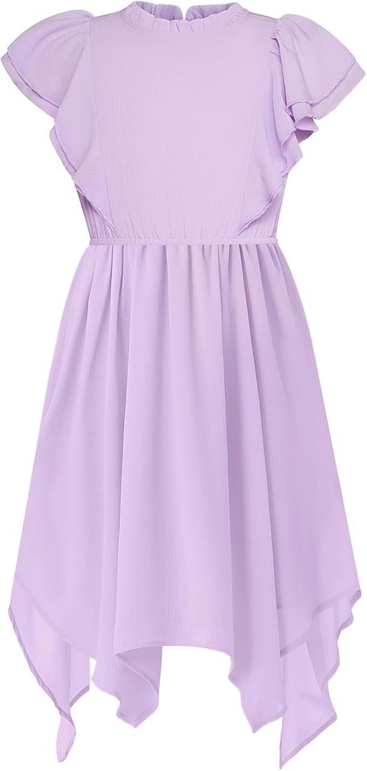 GRACE KARIN Girls Summer Dresses Round Neck Ruffled Sleeves Double Ruffle A-line Casual Party Dress, 6Y