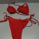 Women Two Piece Bikini Set Halter Triangle Swimsuit Cheeky String Bathing Suits (Red, S)