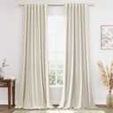 Guken Beige Cream Linen Blackout Curtains 96 Inch Length 2 Panels Set for Living Room Bedroom Back Tab Thermal Insulated 100% Black Out Linen Drapes Room Darkening Window Curtains 96 Inches Long 