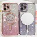 Fiyart Designed for iPhone 11 Pro Case,Compatible with MagSafe Love Heart Plating Camera Protection TPU Magnetic Glitter for Women Girls Shockproof Phone Bumper 5.8"-Pink