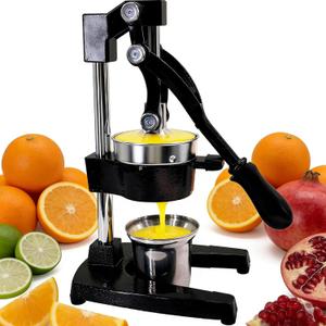 Commercial Heavy Duty Manual Citrus Juicer Press - Professional Cast Iron Hand Orange Squeezer with 304 Stainless Steel Strainer & Cup - Fruit Extractor for Pomegranate, Lemon, Lime - Black