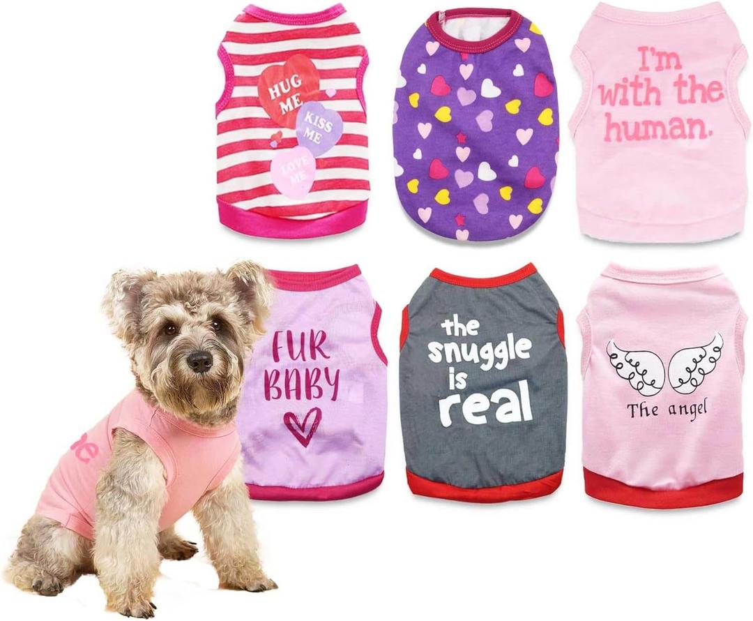6 Pack Girl Dog Clothes for Girls Dog Shirts Extra Small Puppy T Shirt for Small Dogs XS Girl Clothes Dogs T-Shirt Chihuahua Yorkie Clothes, Large (Large (8.8-13.2lb), Vivid)