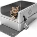 Enclosed Stainless Steel Cat Litter Box with Lid, Oversize Metal Litter Box for Multi Cats, XXXL Supersize Cat Toilet with High Side, Non-Stick, Anti-Leakage, Odorless, with Litter Mat & Litter Scoop