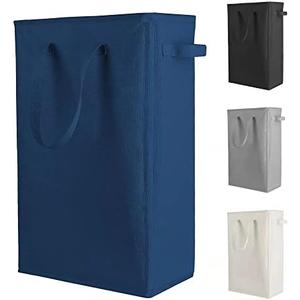 Odonata Slim Laundry Hamper Handles Collapsible Laundry Basket Thin Dirty Clothes Basket Narrow Laundry Bag Foldable Dirty Hamper 45L (Navy blue)