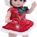 Baby Dolls, 18 Inch Realistic Reborn Full Vinyl Baby Doll with Brown Curly Hair, Hand-Painted Freckles & Cozy Red Outfit for Girls Ages 3+, Pretend Play, Display & Collection