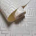 AMINAH DECO Matte Textured Greek Key Wallpaper Art 3D Pearl & White Maze Matte Non Woven Wall Paper Roll 20.8" x 32.80 ft (57.0 sq. ft)