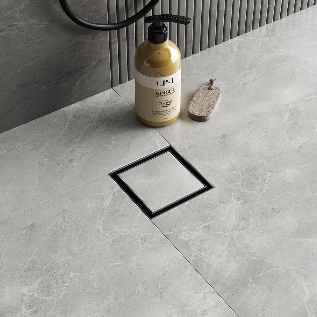 Neodrain 4-Inch Square Shower Drain with Removable Tile Insert Grate,Matte Black 304 Stainless Steel,CUPC Certified, Includes Hair Strainer