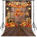Avezano Fall Thanksgiving Backdrop Maple Leaves Pumpkin Barn Door Photography Backdrop Haystack Scarecrow Fall Baby Shower Party Banner Decorations (5x7 ft, 59x83 inch)