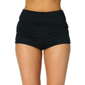 Pink Queen Women's High Waisted Swim Bottoms Bathing Suit Board Shorts Ruched Tummy Control Swimsuit Bottom (Large, Black)