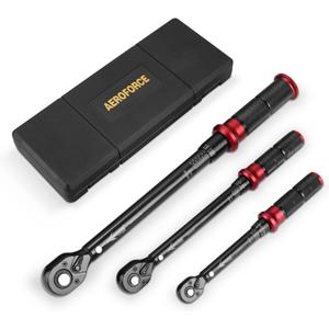 AEROFORCE 1/4 & 3/8 & 1/2-inch Drive Click Torque Wrench, 3Pcs Torque Wrench Set 4-20Ft.lb, 5-45Ft.lb, 15-165Ft.lb 72-Tooth Dual Scale for Bike, Moto, Car Repair