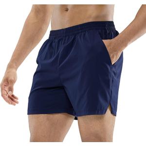 MIER Men's Workout Running Shorts Quick Dry Active 5 Inches Shorts with Pockets, Lightweight, Breathable (Navy Without Zipper)