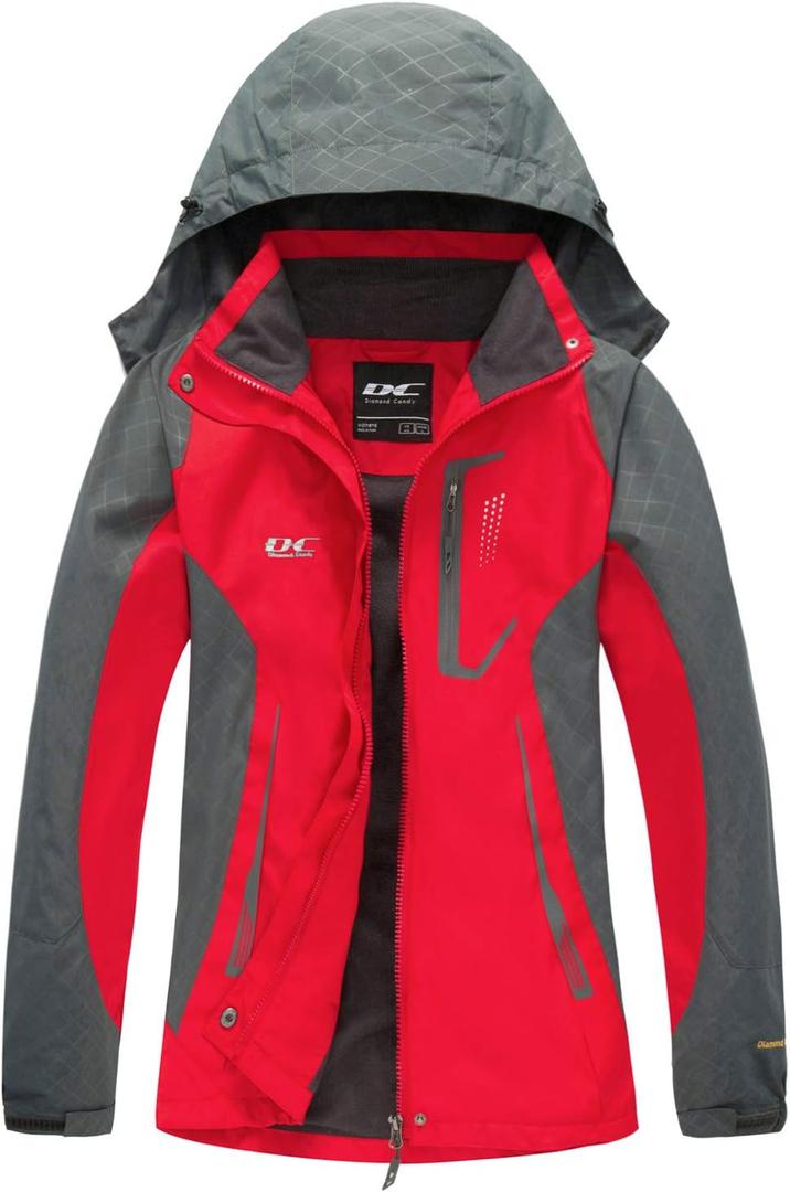 Diamond Candy Women's Waterproof Rain Jacket with Hood Lightweight Outdoors Raincoat (Medium, Red)