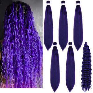 Purple Braiding Hair Pre stretched for Boho Braids Pre stretched Boho Braiding Hair (26 Inch(Packs of 5+1))