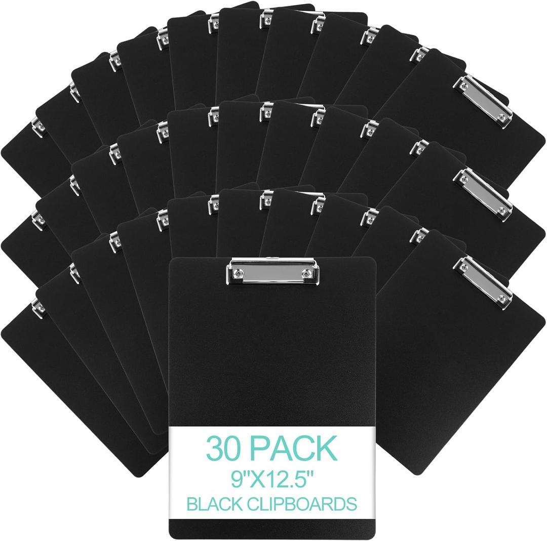 MIVIDE 30 Pack Black Clipboards, Black Plastic Clipboards Bulk, Plastic Office Clipboard 12.4 x 8.9 Inch Size Clipboard for Classroom, Teacher, Home, Office Supply