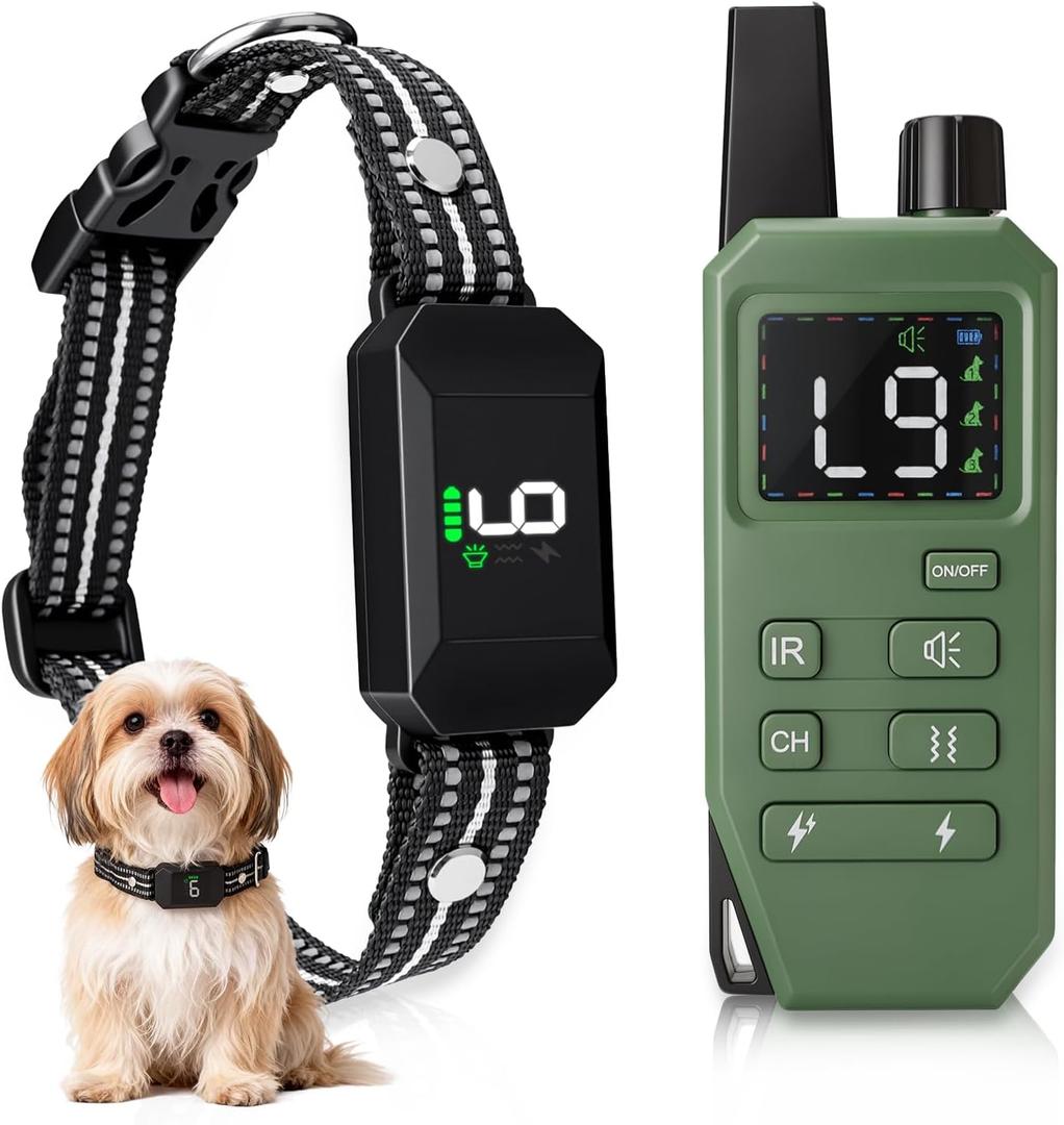 Small Shock Collar for Small Dogs1300FT Dog Training Collar with Remote4 Training Modes - IP67 Waterproof Rechargeable, Beep, Vibration, Safe Shock, IR for Small & Medium Dogs(5-30LbsGreen)