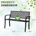 44" Outdoor Garden Bench, Iron Metal Frame Patio Bench with Backrest and Armrests, Weatherproof Anti-Rust Outdoor Bench for Front Porch, Park, Yard, Patio (411-Black)