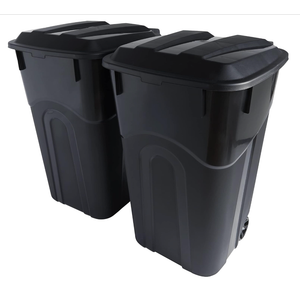 United Solutions 32 Gallon Wheeled Outdoor Garbage Can with Attached Snap Lock Lid and Heavy-Duty Handles, Black, Heavy-Duty Construction, Perfect Backyard, Deck, or Garage Trash Can, 2 Pack