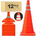 TENKAIWICK 28 Inch 12 Pack Traffic Cones, Collapsible Safety Cones, Multi Purpose Pop-up Cones with Reflective Collar, Orange Cones for Parking lot, Driveway, Driving Training etc