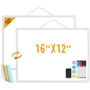 Small Dry Erase Board for Wall, 16" x 12" Double-sided Hanging Whiteboard, Dry Erase White Board with 4 Markers, 4 Magnets and 3 Mini Sticky Notes, Portable Whiteboard for Home, Office, School