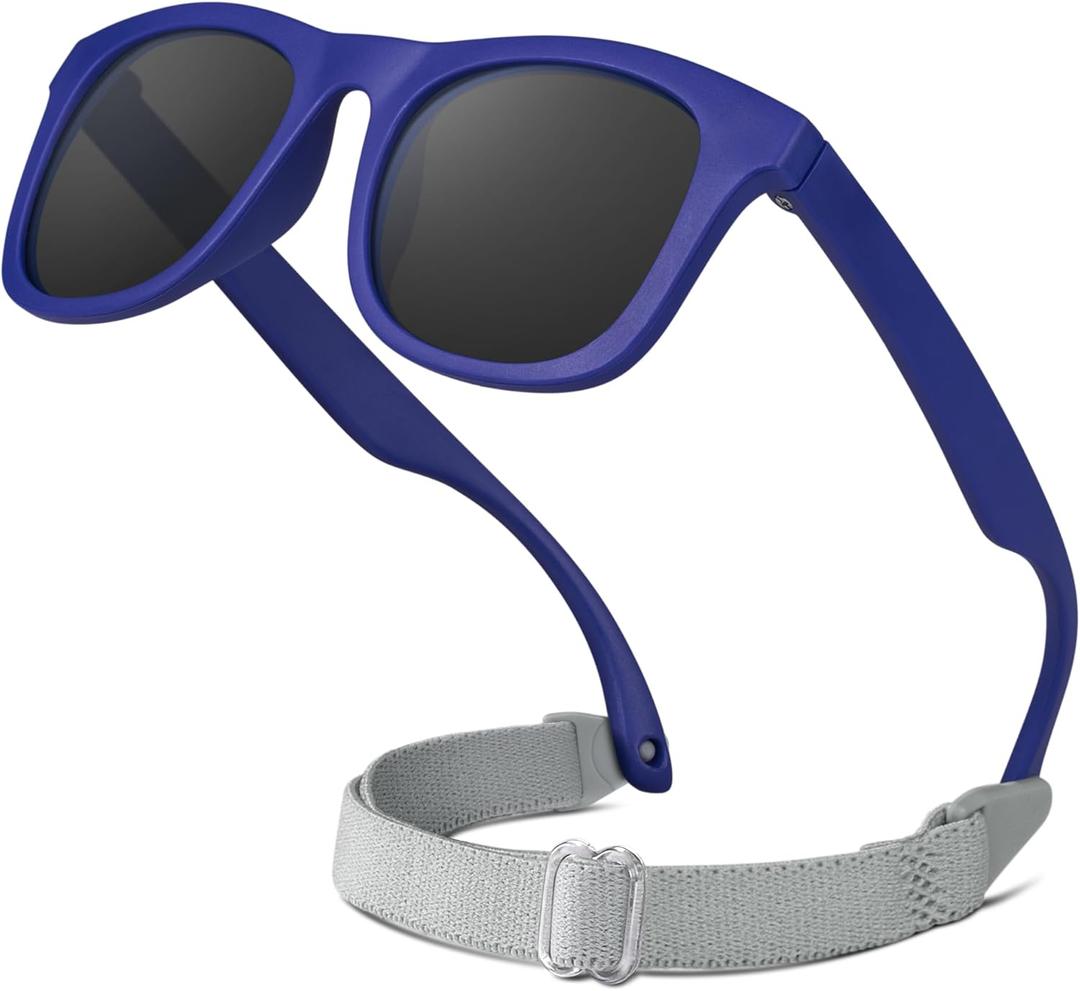 4 x RIVBOS Baby Sunglasses Boys&Girls with Strap UV400 Polarized Flexible for Toddler,Infant and Newborn(0-24month) RBK0231 (Navy Blue&grey Lens)