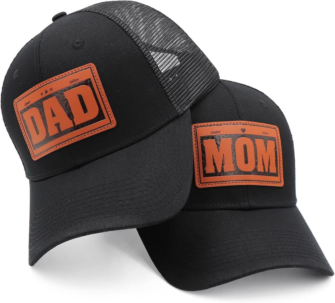 Mom and Dad Hats New Dad Mon Parents Gifts for Couples Fathers Day Embroidered Mesh Baseball Caps Black (Black)