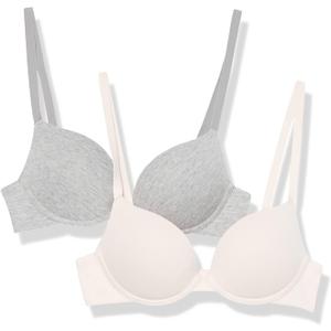 Amazon Essentials Women's Push-Up Cotton Bra, Pack of 2 (34DD, Grey Heather/Pearl)