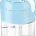 EASYSPEED Electric Garlic Chopper 1Cup, Mini USB Charging Wireless Food Processor with 304 Stainless Steel, 2 Sharp Blades, Portable Kitchen Meat Grinder for Onion, Garlic, Ginger, Baby Food (Blue)
