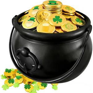 109oz St Patricks Cauldron Set,Portable Witch Candy Pot Bucket for Gold Decoration Halloween Trick or Treat Party Supplies with 70MM Clear Plastic Balls NO COINS INSIDE