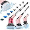Electric Bathroom Cleaning Brush, Cordless Spin Scrubber Full Body Waterproof IPX7 with Adjustable Handle, 8 Replaceable Brush Heads for Bathtub/Kitchen/Window/Home -SD-CTB01 (Extended)