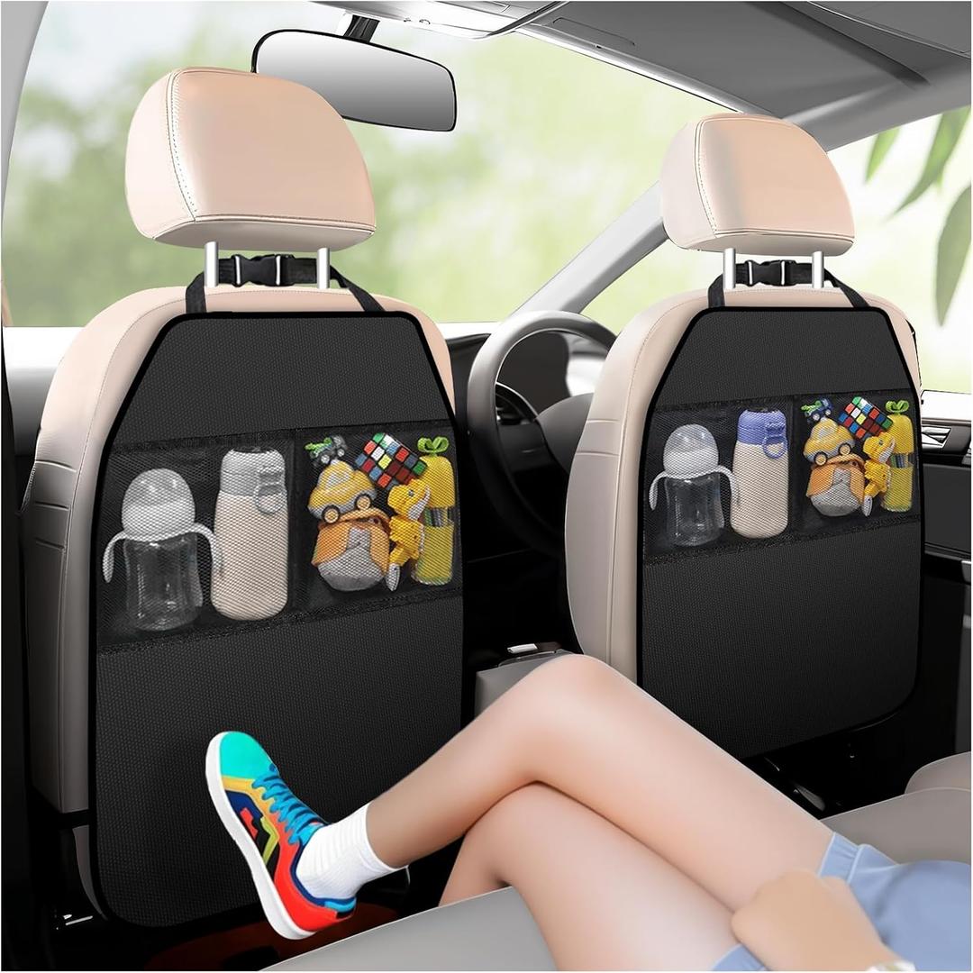 2PCS Back Seat Cover for Kids, Anti-Slip Design Kick Mats Back Seats Protector with 2 Storage Mesh Pockets for Cars, Easy-to-Clean Backs of Seats Protector for Kids Feet Car Seat