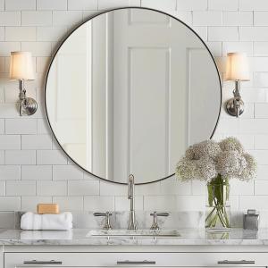 ANDY STAR Round Mirror, 36" Circle Bathroom Mirror in Stainless Steel Metal Frame, Modern Vanity Mirror for Bedroom, Entryway, Living Room, Contemporary 1" Deep Wall Mount
