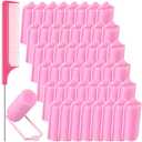 Syhood 48 Pcs Foam Sponge Hair Rollers Soft Sleeping Curlers Flexible Sponge Curler and Rat Tail Comb for Women Hairdressing Styling (Pink, 0.98 inch)