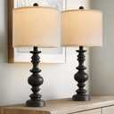 BOBOMOMO 24" Traditional Farmhouse Table Lamp Set of 2, Vintage Resin Lamps for Living Room Bedroom, Rustic Nightstand Lamp with Linen Shades, Retro Black Table Lamps for Living Room, Bedroom, Office