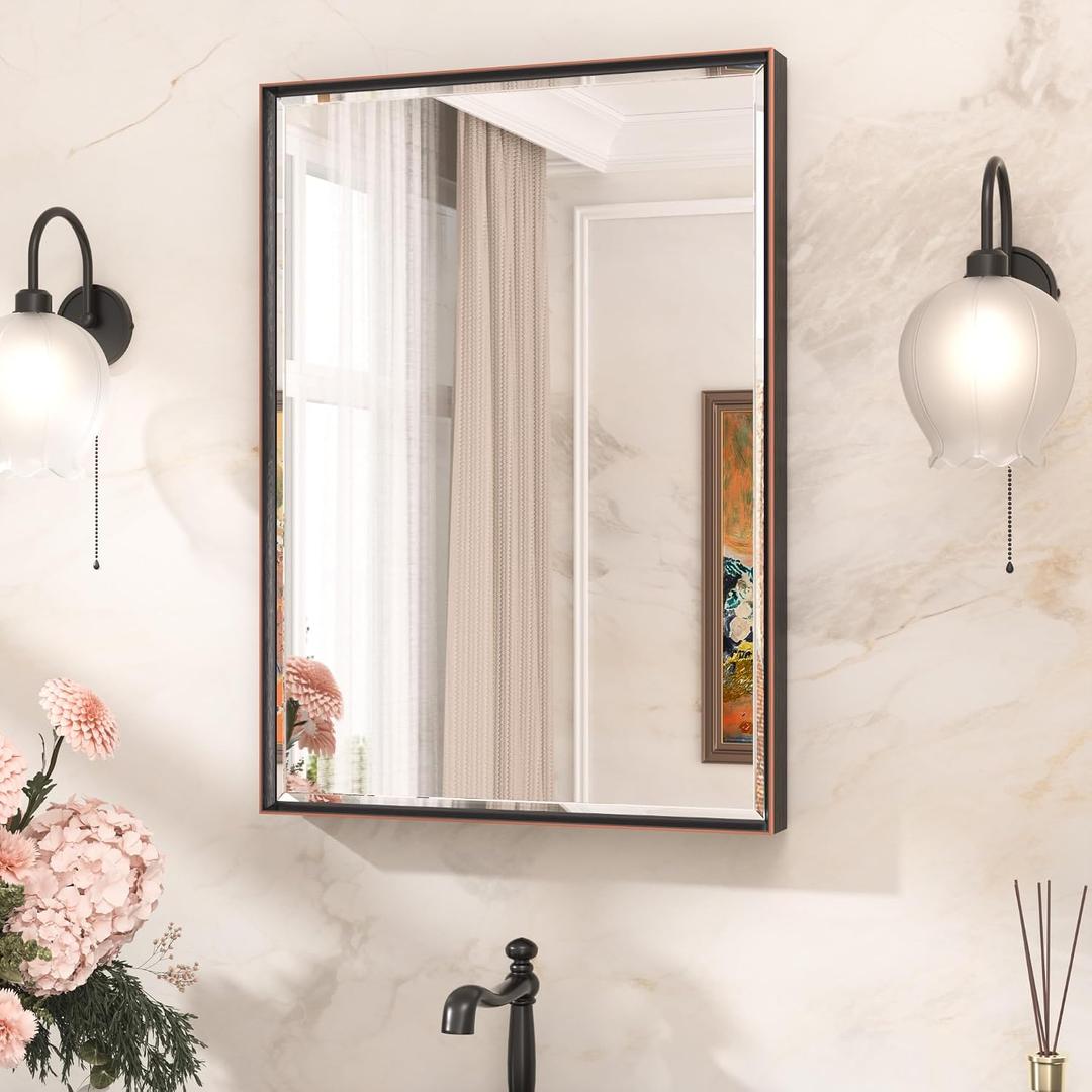 TETOTE Oil Rubbed Bronze Mirror for Bathroom 22 x 30 Inch Beveled Frame Vanity Mirror, Tempered Glass, Shatterproof, for Modern Bedroom, Entryway, Living Room
