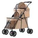 Dog Stroller 2-Layers, Foldable Pet Buggy for Small Medium Dogs, Cats Dogs Pushchair with Safety Belt Breathable Mesh 4 Wheels, Pet Pram Travel Strollers for Cats Puppies (Brown)